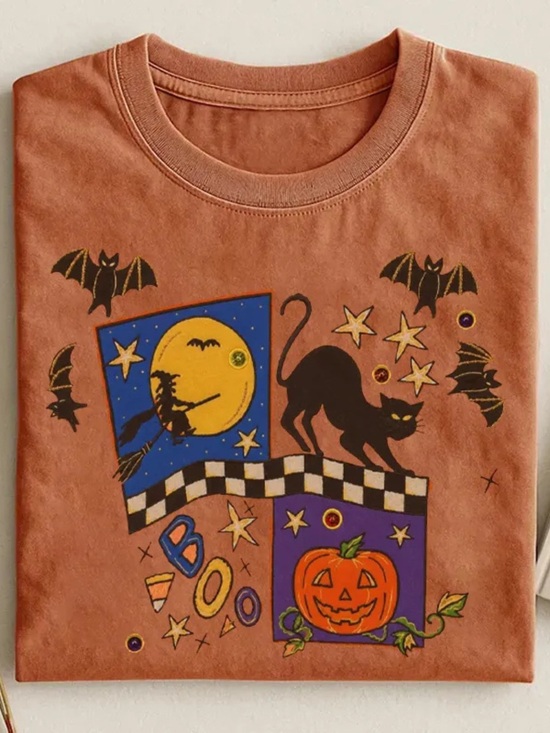 Gildan Tops - Halloween Pumpkin & Black Cat Costume T‑Shirt - Orange Gildan Shirt